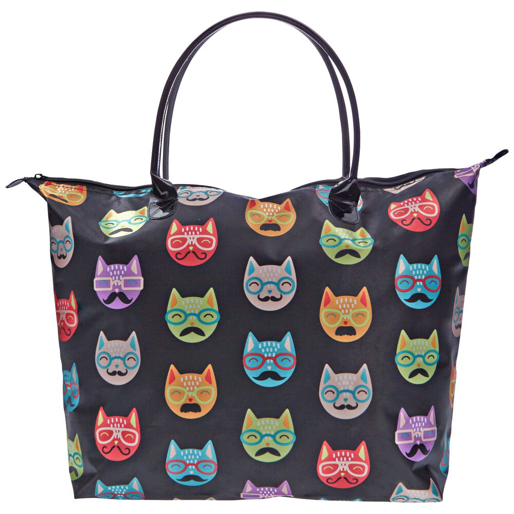 black satin cat print tote bag black satin cat print tote bag
