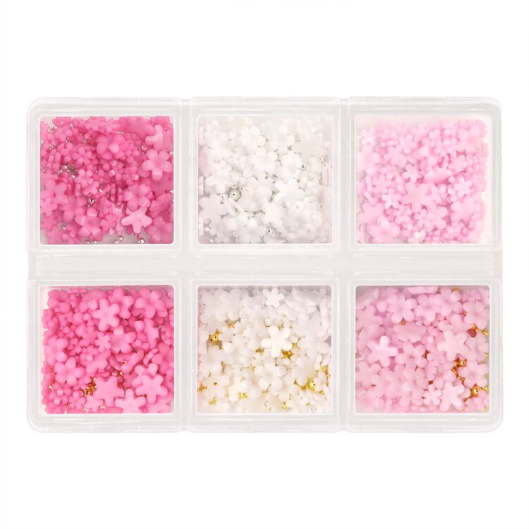 Nail Art Decor Lovely Pink Resin Flower & Bead Mix