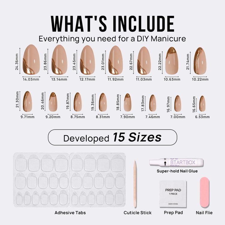 XCOATPRESS Press On Nails Medium Almond - Amber