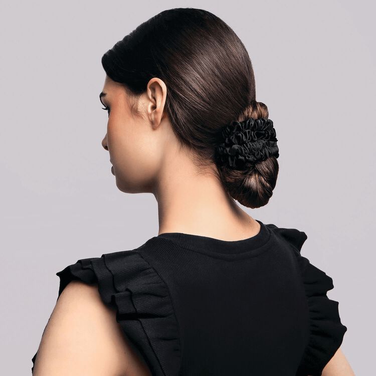 Black Ruched Ribbon Scrunchies
