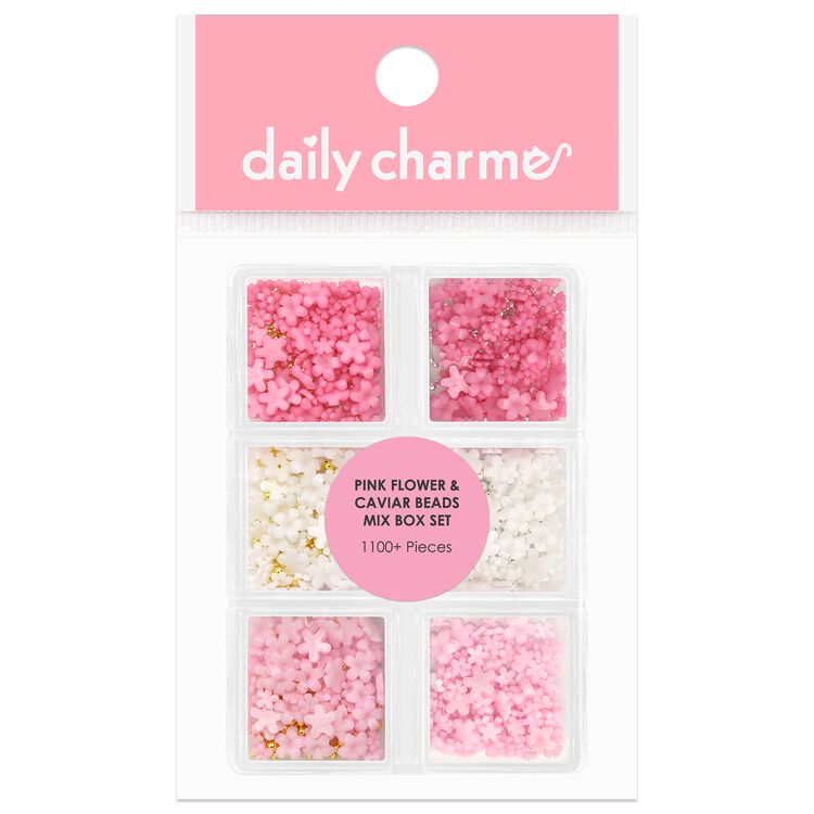 Nail Art Decor Lovely Pink Resin Flower & Bead Mix