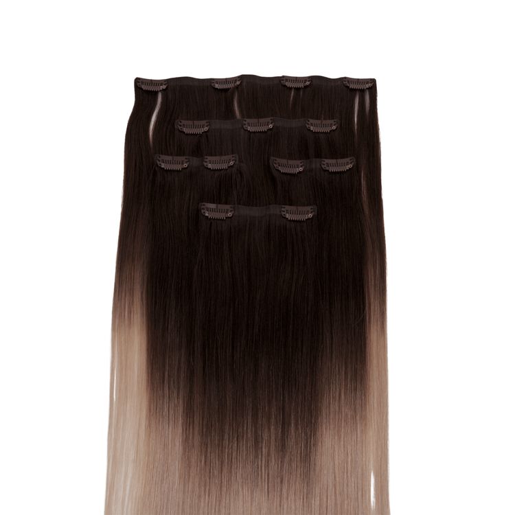 18" Ultra-Seamless Clip-in Hair Extensions Balayage Medium Dark Brown / Light Blonde