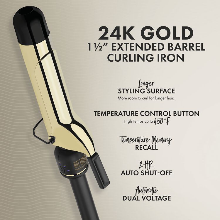 24K Gold Extended Barrel Curling Iron 1 1/2 Inch