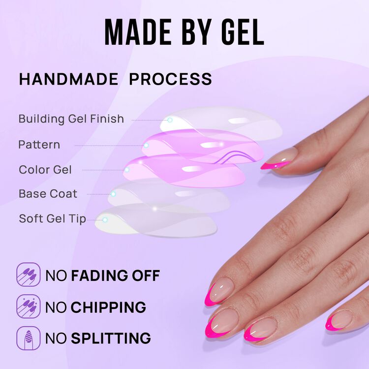 XCOATPRESS Press On Nails Short Almond - Neon Berry