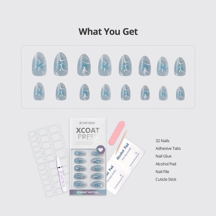 XCOATPRESS Press On Nails Short Almond - Blue Mirage