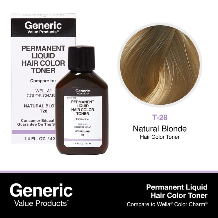 T28 Natural Medium Beige Blonde Permanent Liquid Hair Color Toner Compare to Wella® ColorCharm®