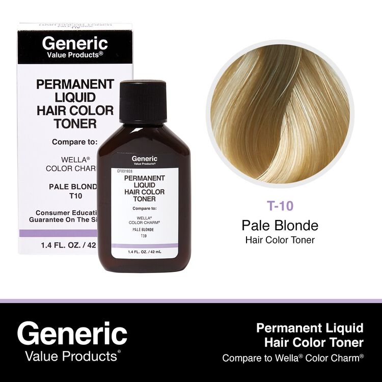 T10 Pale Blonde Permanent Liquid Hair Color Toner Compare to Wella® ColorCharm®