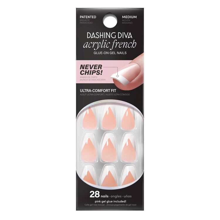 Acrylic French Chevron Glue-on Nail- Medium Coffin