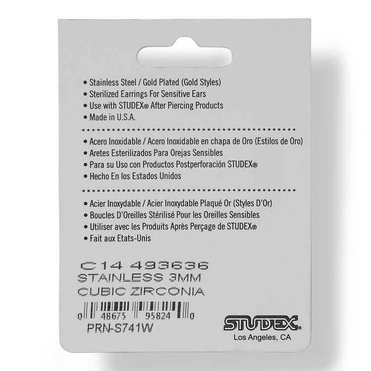 Stainless Steel Cubic Zirconia 3mm Earrings