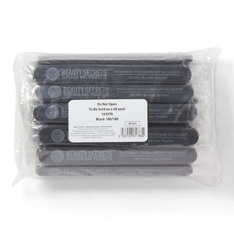 Beauty Secrets Black Cushion Nail File Medium Coarse 180 100 48ct