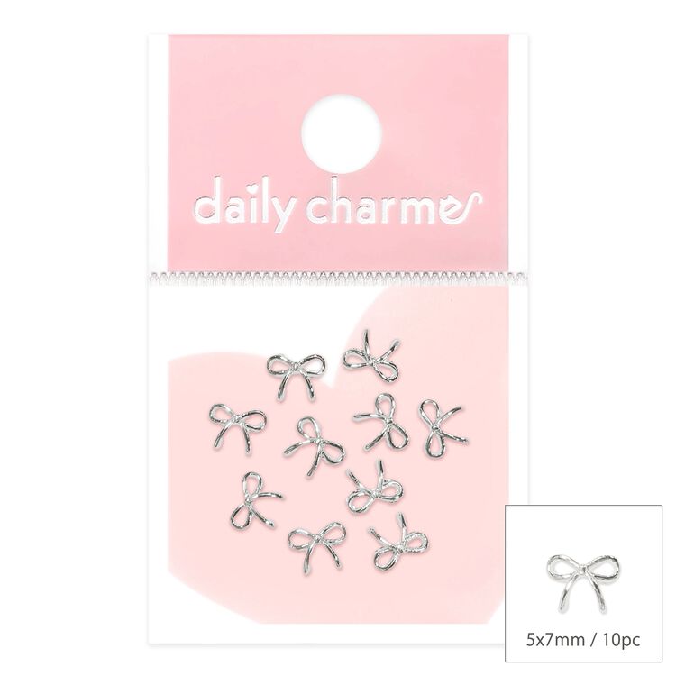 Nail Art Studs Delicate Coquette Bow Silver