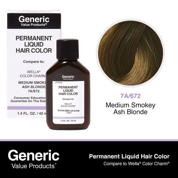 672 Medium Smokey Ash Blonde Permanent Liquid Hair Color Compare to Wella® ColorCharm®