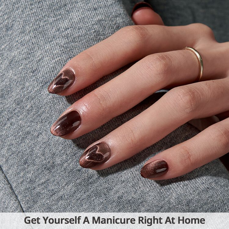 XCOATPRESS Press On Nails Extra Short Almond - Heart Coffee Art