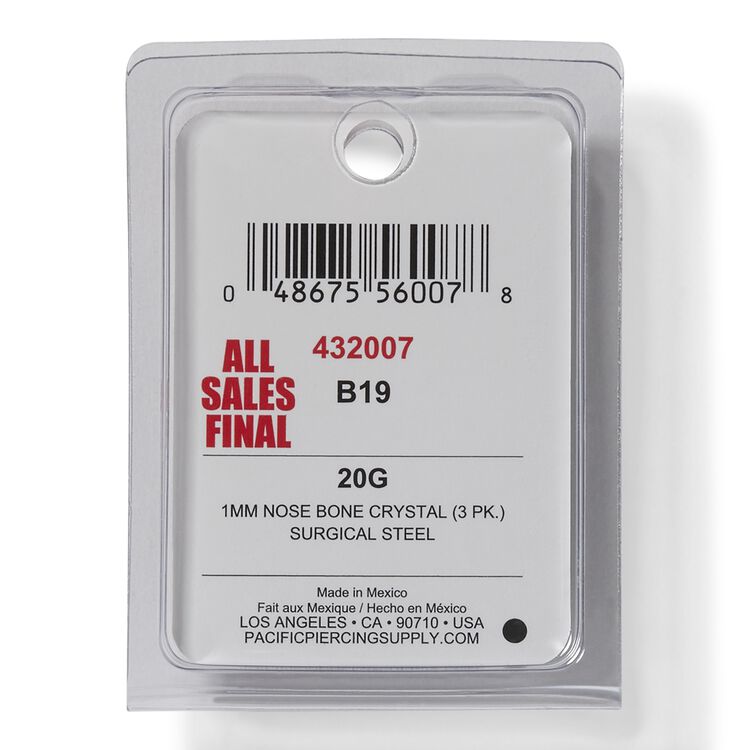 Stainless Steel 1mm Crystal Nose Bone 3 Pack