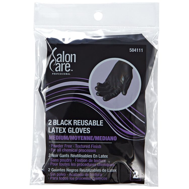 Salon Care 2 Count Black Reusable Latex Gloves Medium