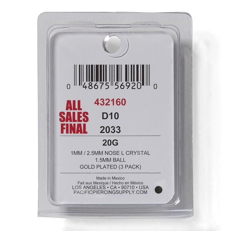 Gold Crystal Stainless Steel L-shape 3pk