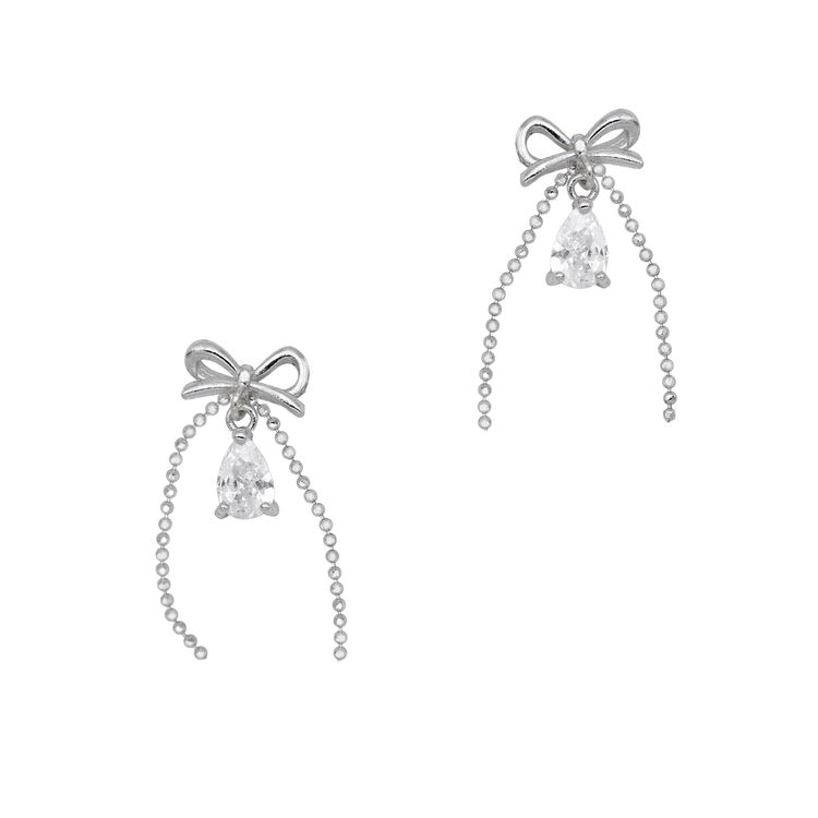 Nail Art Charms Lovely Bow Dangle Zircon Charm Silver