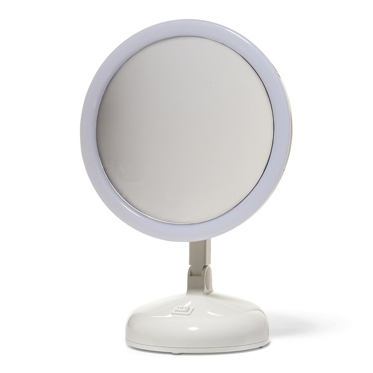 Floxite 10x Magnifying Vanity Mirror With 360 Degree Lighting Adjustable flexible bendable gooseneck, you don't have to climb. 10x magnifying 360 degree lighted vanity mirror