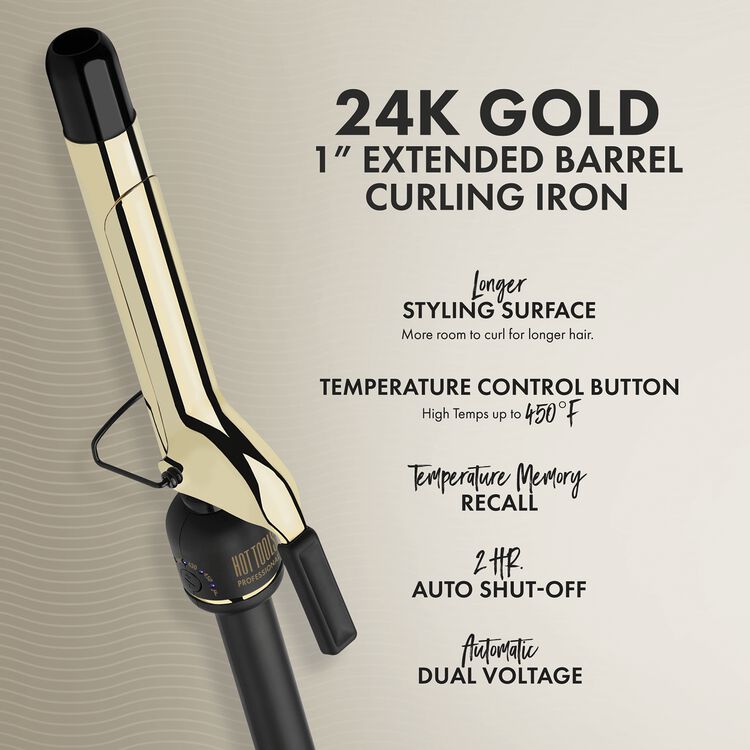 24K Gold Extended Barrel Curling Iron 1 Inch