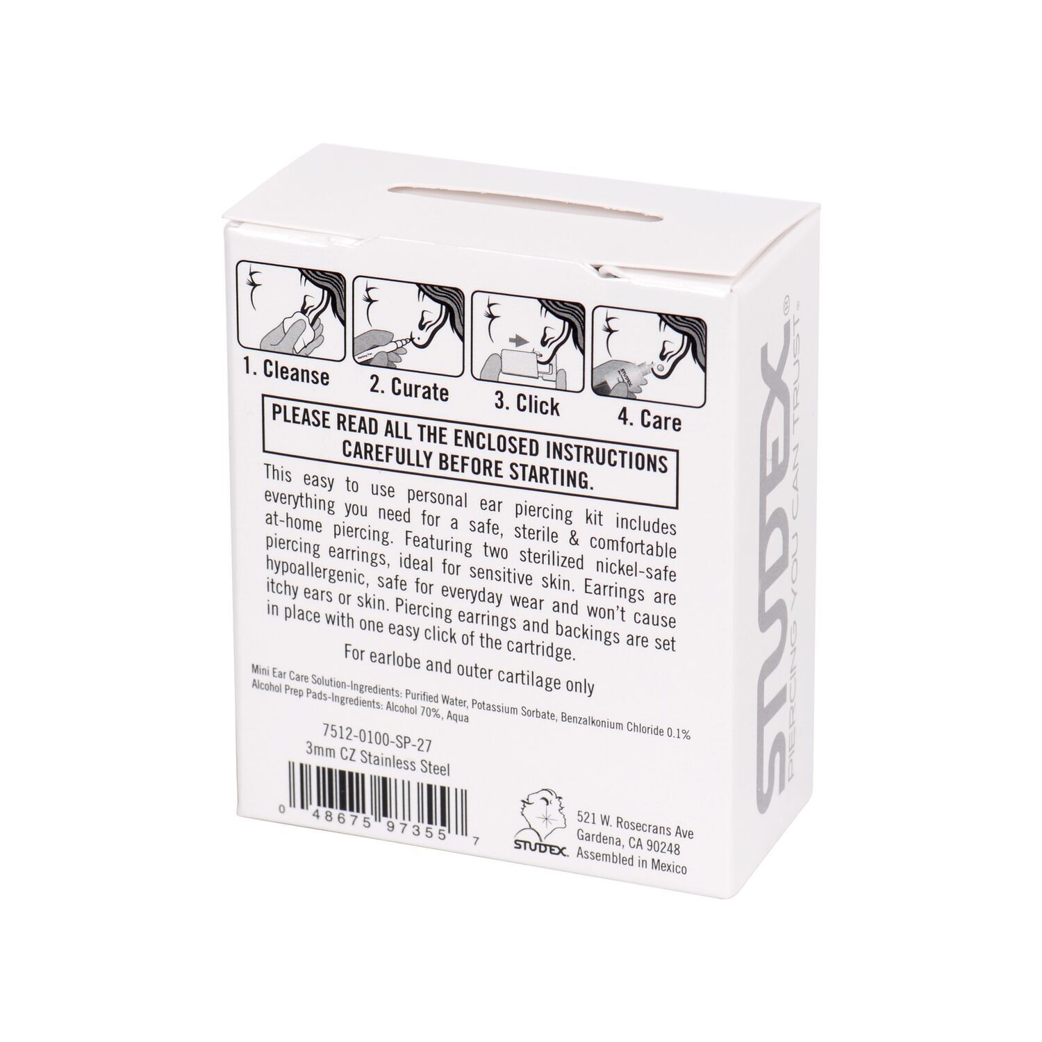 Studex Personal Ear Piercing Kit 3mm CZ Stainless Steel Sally Beauty