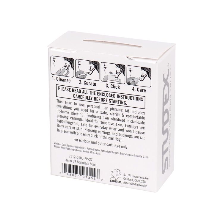 Personal Ear Piercing Kit 3mm CZ Stainless Steel