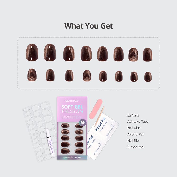 XCOATPRESS Press On Nails Extra Short Almond - Heart Coffee Art