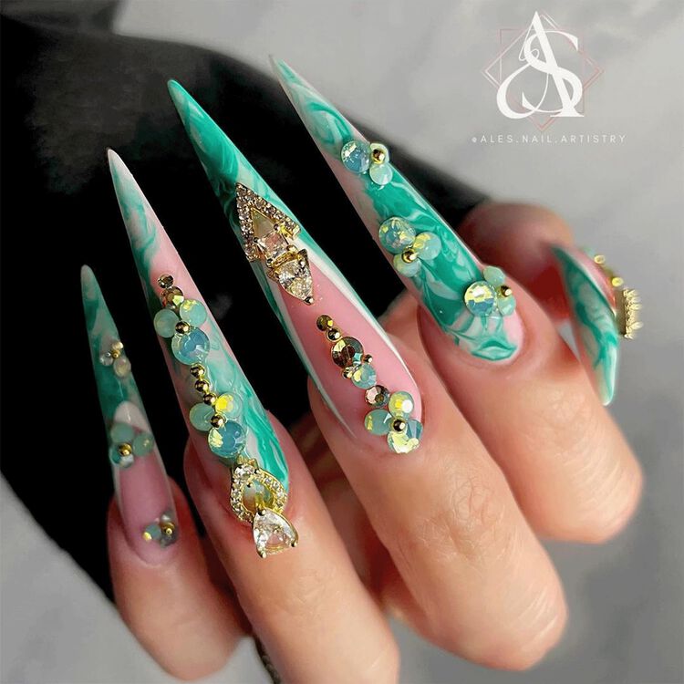 Nail Art Charms Linked Triangles Zircon Charm Gold