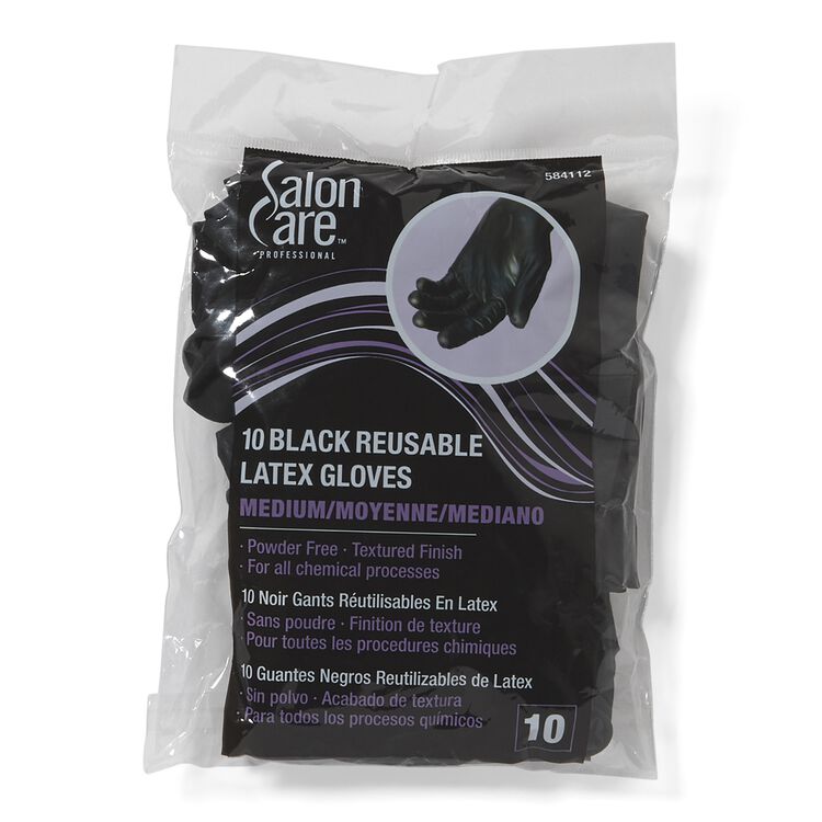 Salon Care Reusable Black Medium Latex Gloves