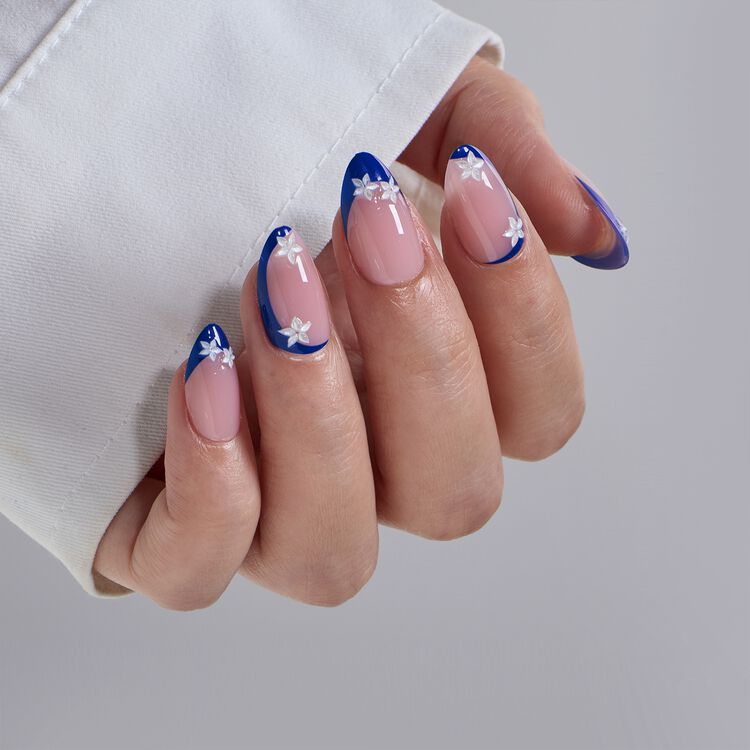 XCOATPRESS Press On Nails Short Almond - Blue Blossom