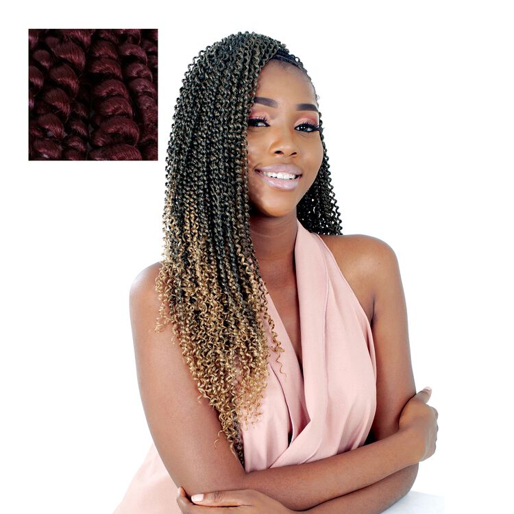Burgundy/Black Curacao Cork Screw Curl 18 Inch Crochet Hair