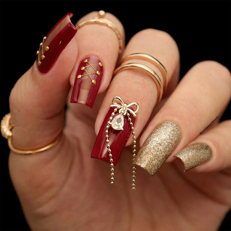 Nail Art Charms Lovely Bow Dangle Zircon Charm Gold