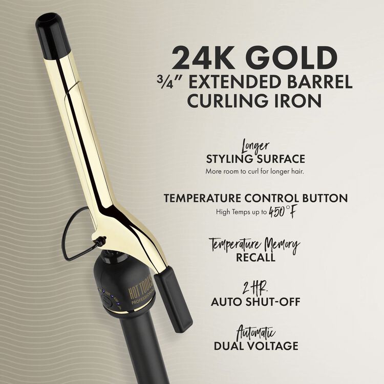 24K Gold Extended Barrel Curling Iron 3/4 Inch