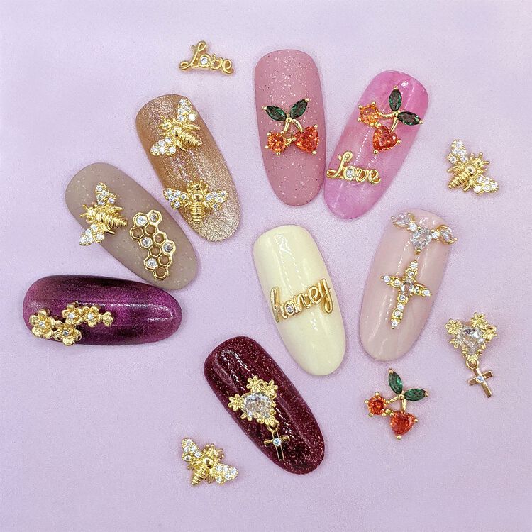 Nail Art Charms Honeycomb Zircon Charm Gold