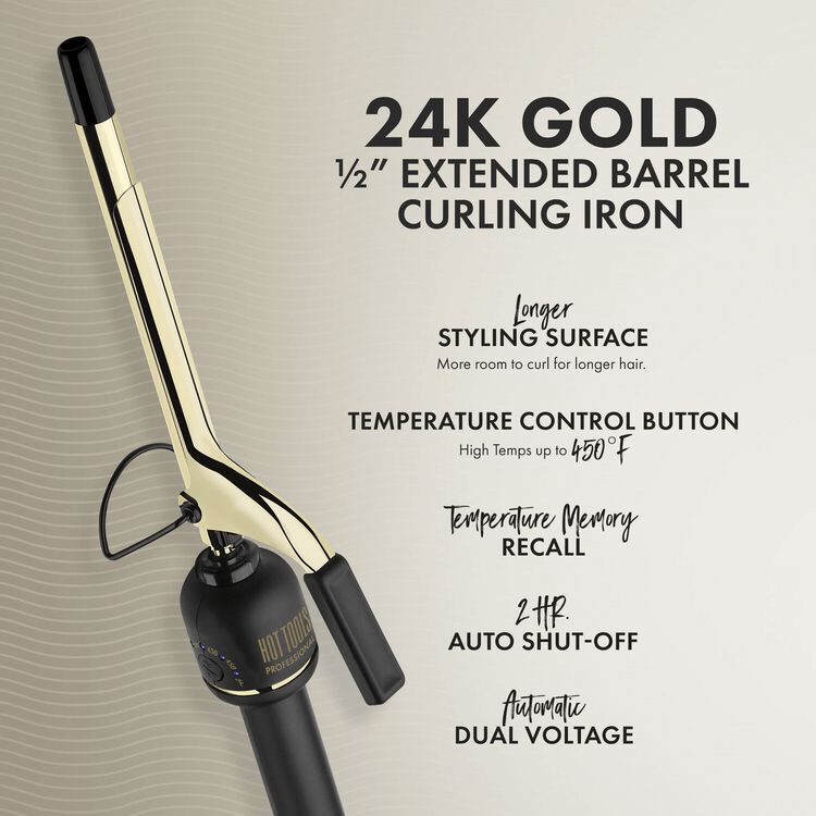 24K Gold Extended Barrel Curling Iron 1/2 Inch