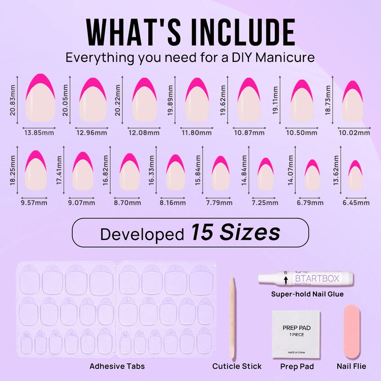 XCOATPRESS Press On Nails Short Almond - Neon Berry