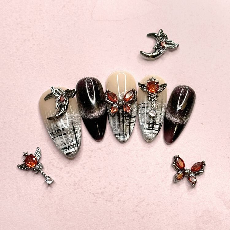 Nail Art Charms Flaming Butterfly Zircon Charm Gunmetal