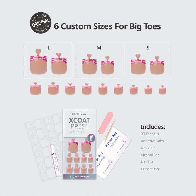 XCOATPRESS Press On Toenails Short Square - Pink Croc