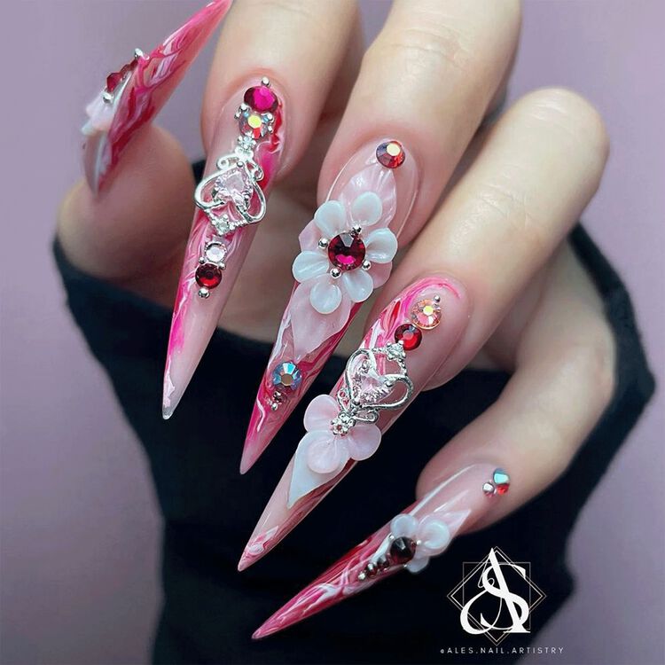 Nail Art Charms Pure Heart Zircon Charm Silver