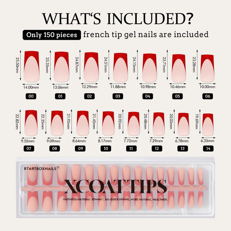 XCOATTIPS® French - Long Square Red Pastel Tips