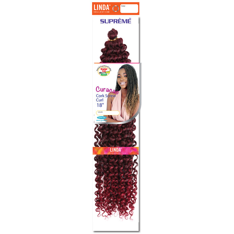 Ombre Black/Burgundy Curacao Cork Screw Curl 18 Inch Crochet Hair