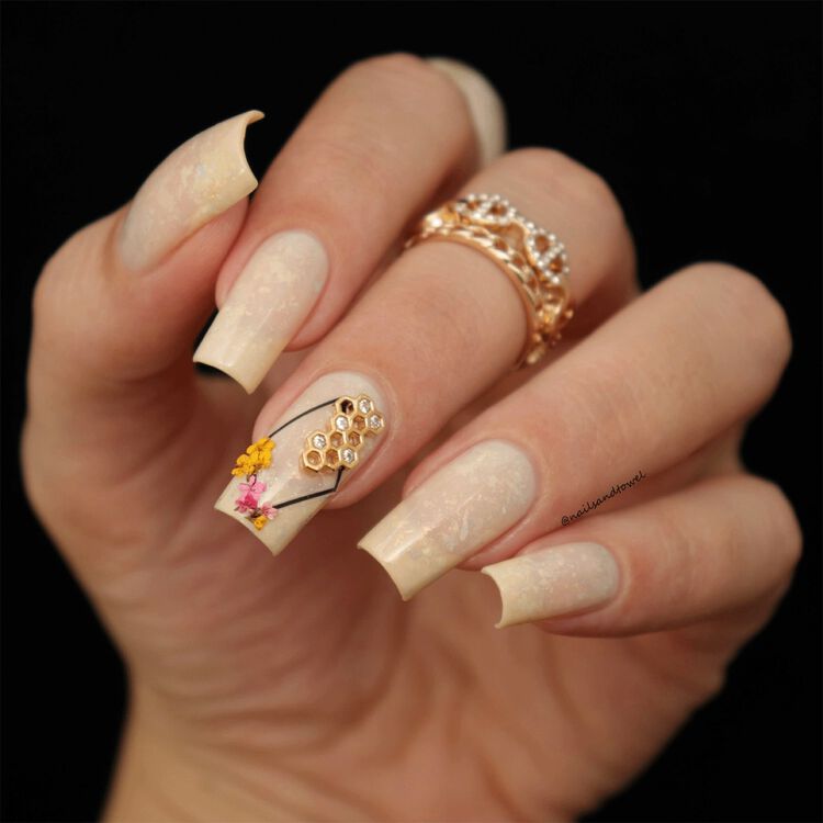 Nail Art Charms Honeycomb Zircon Charm Gold