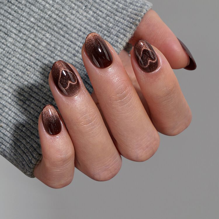 XCOATPRESS Press On Nails Extra Short Almond - Heart Coffee Art