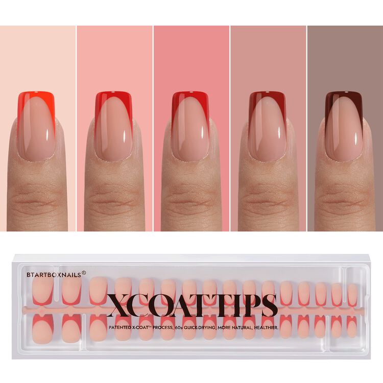 XCOATTIPS&reg; French - Short Square Red Pastel Tips