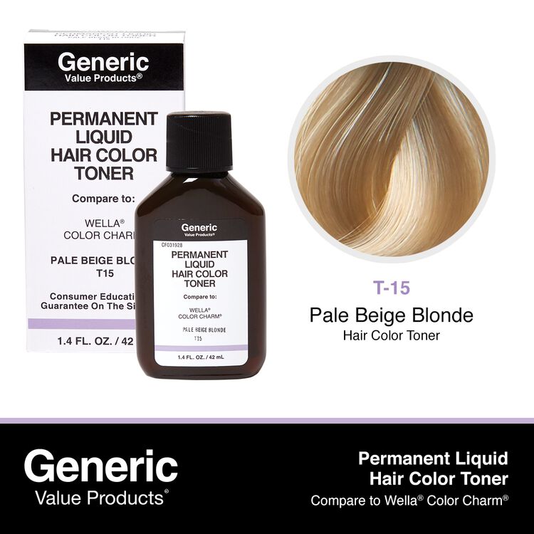 T15 Pale Beige Blonde Permanent Liquid Hair Color Toner Compare to Wella® ColorCharm®