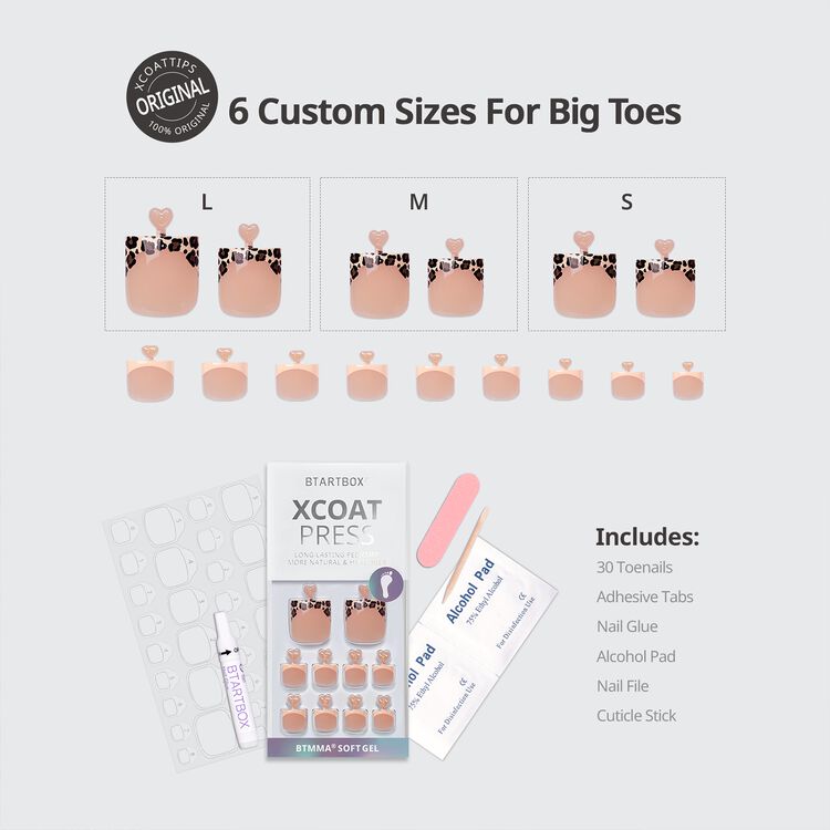 XCOATPRESS Press On Toenails Short Square - Leopard