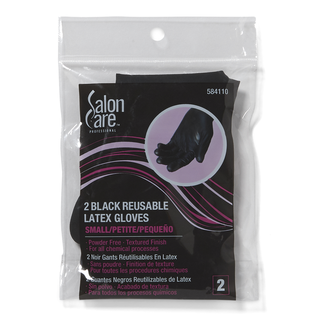 Salon Care 2 Count Black Reusable Latex Gloves Small
