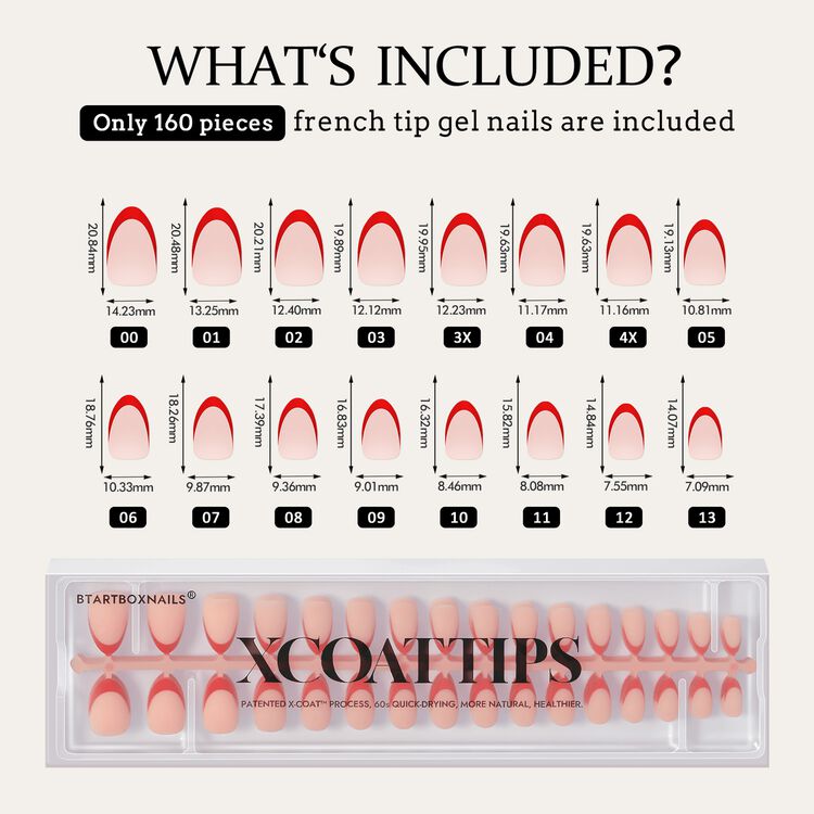 XCOATTIPS® French - Short Almond Red Pastel Tips