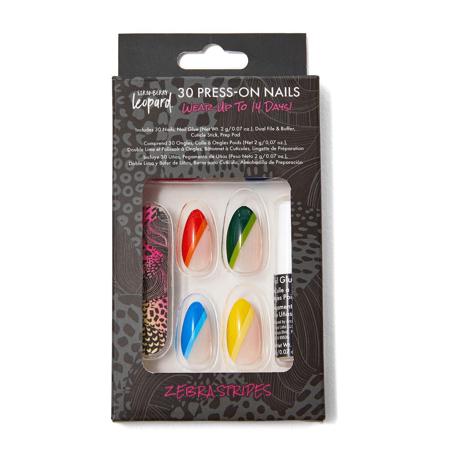 Strawberry Leopard Zebra Stripes Press On Nails | Press On Nails ...