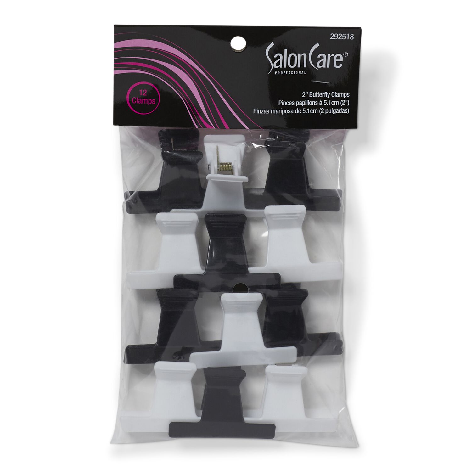 Salon Care Black & White 2 Inch Butterfly Clamps Hair Clips Sally
