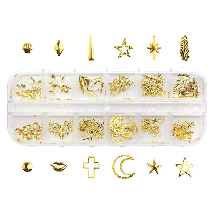 Nail Art Decor Gold Metal Stud Mix Box Set